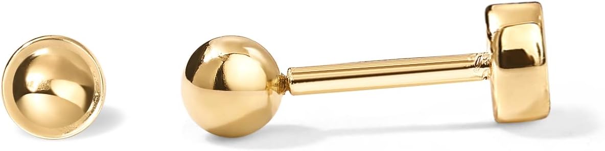 PAVOI 14K Gold Plated Solid 925 Sterling Silver Posts Dainty Ball Stud Flatback Earrings for Women - Cartilage Helix Piercing Jewelry - Small Screwbacks Stud Earrings for Women