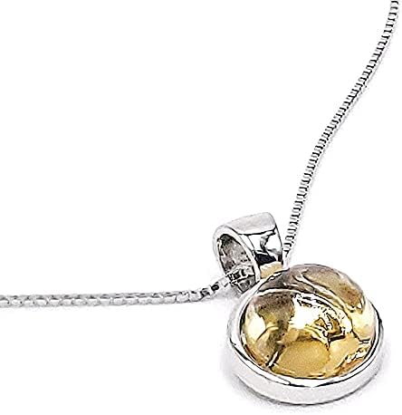 Natural gemstone 8mm round pendant with white gold over 925 sterling silver bezel cabochon plate and box chain, real genuine dainty birthstone gift for her, uniquelan jewelry