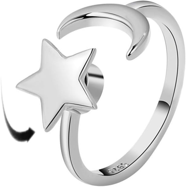 Fidget Ring Anxiety Spinner Ring Open Adjustable Sunflower Star Moon Windmill Butterfly Rings Daisy Stress Relieving Fidget Women Cubic Zirconia Anti Stress Mood Rotate Inspirations Jewelry