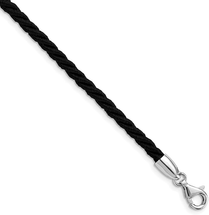 Sonia Jewels Real 925 Sterling Silver Black Cord Necklace Chain - with Secure Lobster Lock Clasp (Width = 4mm)