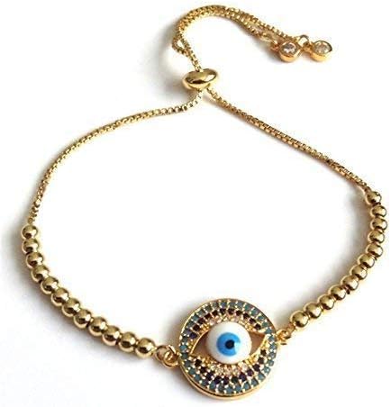 SIFRIMANIA Evil Eye Adjustable Sliding Bead Shiny Bracelet Lucky Charms Jewelry for Women of All Ages