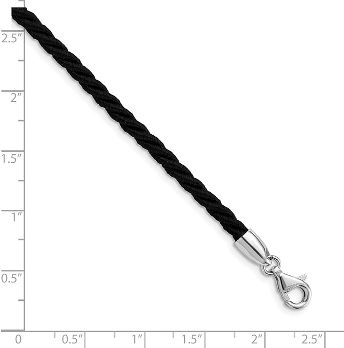 Sonia Jewels Real 925 Sterling Silver Black Cord Necklace Chain - with Secure Lobster Lock Clasp (Width = 4mm)