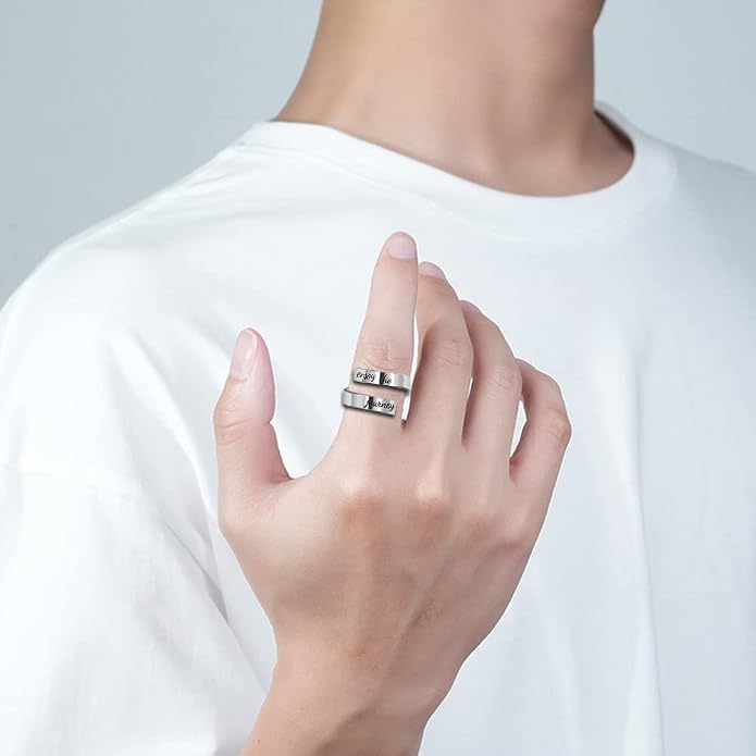 Enjoy the Journey Statement Inspirational Motivational Ring Adjustable Open Stainless Steel Spiral Wrap Twist Ring Finger Band Minimalist Encouragement Personalized Birthday Holiday Jewelry Gifts for