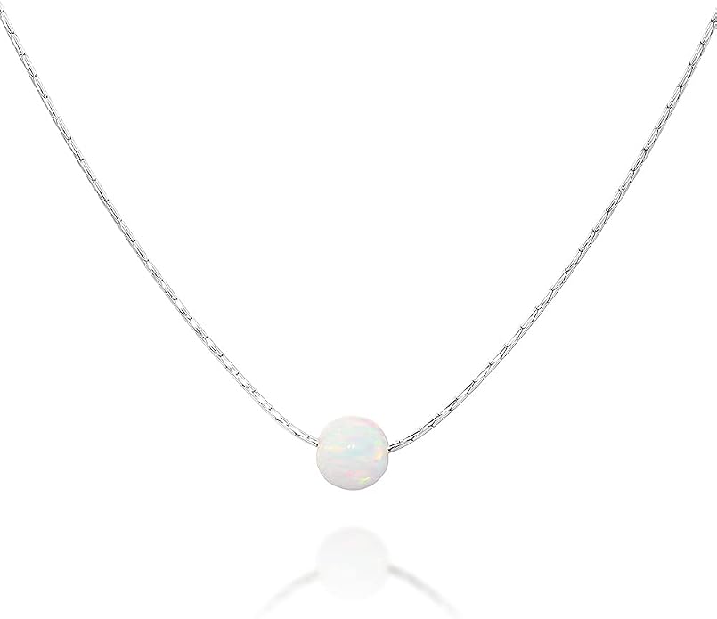 Opal Bead Choker Necklace – Rose and Gold Filled or Sterling Silver, Blue or White Opal Ball, Dainty Minimalist Jewelry 13.5"-16.5"