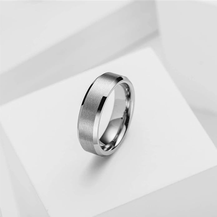 King Will Tungsten Men's Wedding Ring - Available in 6mm to 10mm, Black/Silver, Matte Finish, Beveled Polished Edge, Comfort Fit