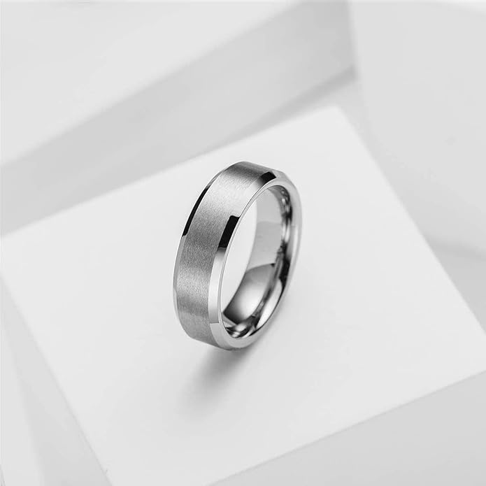 King Will Tungsten Men's Wedding Ring - Available in 6mm to 10mm, Black/Silver, Matte Finish, Beveled Polished Edge, Comfort Fit