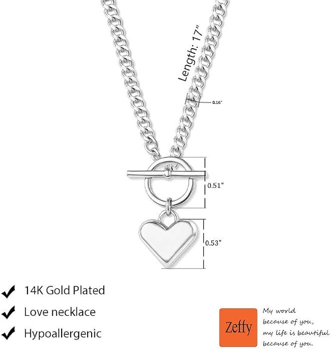 Zeffy Dainty Gold Heart Necklace for Women Trendy 14K Gold/Silver Plate Cute Heart Pendant Choker Necklaces Gold Love Heart Chain Necklace for Women Dainty Gold Jewelry Gifts for Women