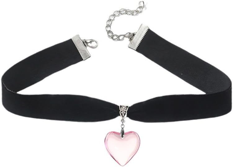 Puffy Heart Necklace for Women Crystal Heart Chunky Necklace Pendant Black Velvet Choker Necklace Christmas Jewelry Gift