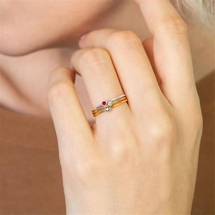 Gold Birthstone Rings for Women 14k Gold Plated Stainless Steel Stackable Ring Dainty Gold Zirconia Ring Engagement Wedding Promise Rings Gemstones Personalized Jewelry