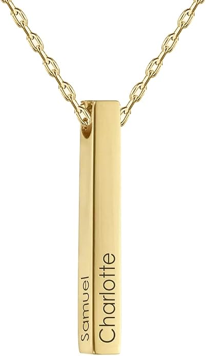Personalized Engraved Bar Necklace - Unique Customizable Pendant for Any Occasion - Name, Date, Coordinates, Soundwave, Morse Code & More - Meaningful Gift for Loved Ones