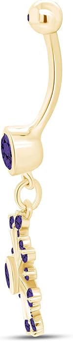 AFFY Snowflake Belly Button Ring for Women Simulated Birthstone, Round Cut Gemstone in 14K Gold Over 925 Sterling Silver, Navel Barbell Piercing Jewelry for Her