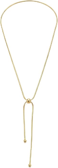 18k Gold Long Necklace for Women Dainty Snake Chain Bolo Adjustable Minimalist Round Bead Jewelry Trendy Simple Aesthetic Gifts for Her
