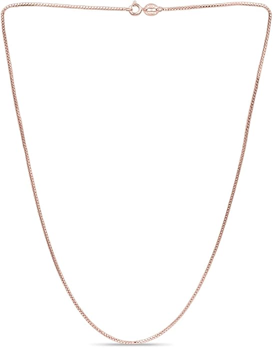 SEA OF ICE Chain Necklace 925 Sterling Silver with Ring Clasp Closure, Italian Box Necklace Chain Necklace for Women & Men, Available in Gold, Rose Gold, Silver, and Black Rhodium, Multisize
