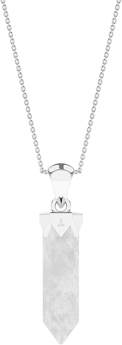 Hexagonal Shape Natural Gemstone Pendant Necklace for Women, Birthstone Jewelry Gifts for Her Birthday, Anniversary, Graduation (15x3.5mm, Bezel-Set)