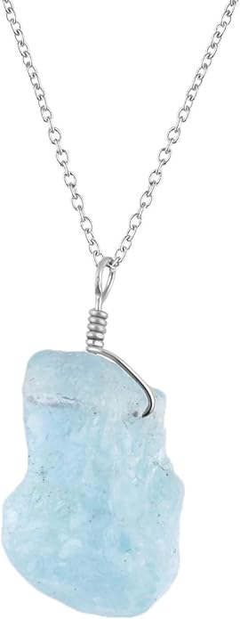 Raw Gemstone Dainty Pendant Necklace for Women, Trendy Healing Chakra Crystal, Birthstone Handmade 925 Sterling Silver Adjustable 18 inch Chain Jewelry, Birthday Gifts