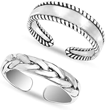 LeCalla 925 Sterling Silver Minimalist Toe Rings Set of Toe Ring Lightweight Antique Adjustable Open Toe Rings Band Ring Summer Beach Foot Jewelry Set for Women