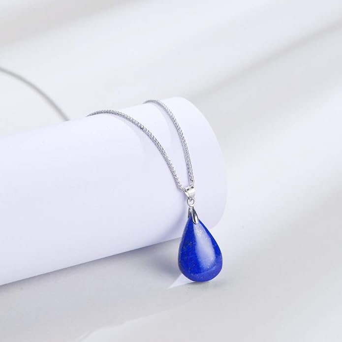 iSTONE 925 Sterling Silver Natural Crytral for Womens Pendant Necklace, Gemstone Birthstone with 17.8" Silver Chain Ladies