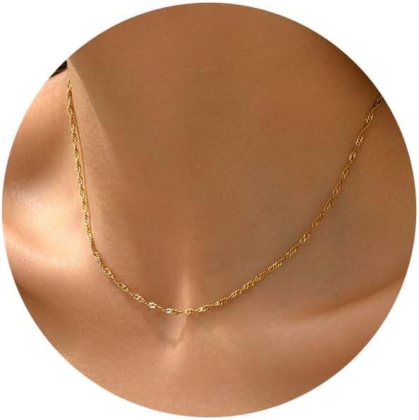 Gold Chain Necklace for Women Dainty Simple Satellite Beaded Twisted Chain Choker Necklace Everyday Jewelry Christmas Gifts