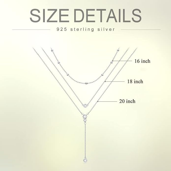 MONGAS Boho Layered Necklace Sterling Silver Triple 3 Stacked Vertical Bar Triangle Long Layering Necklaces Christmas Jewelry Gifts for Women