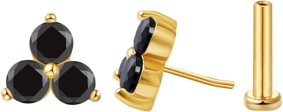 FANSING Cartilage Earring Tragus Stud Trio CZ Stone Flat Back Earring for Helix Conch Threadless Push Pin Labret Stud