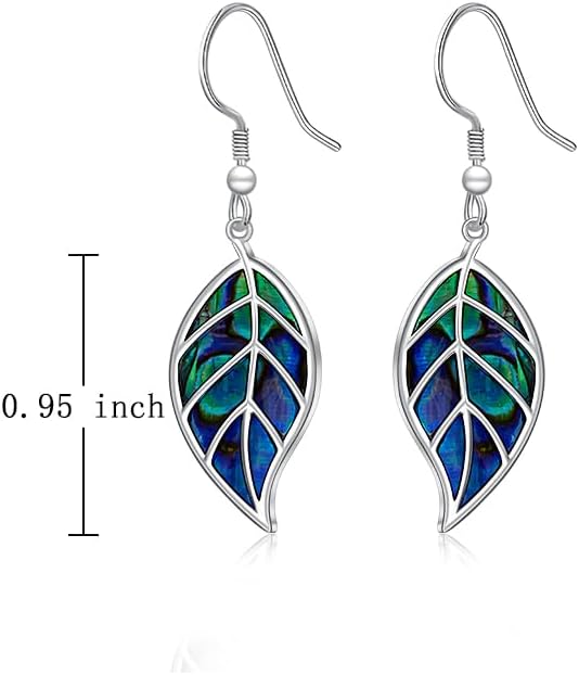 Leaf Earrings for Women Sterling Silver Opal Dangle Earrings Nature Green Blue Opal Drop Leaf Abalone Shell Jewelry Gifts