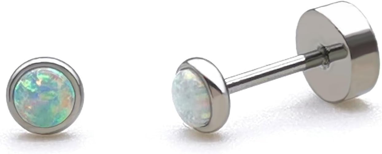 Titanium Earrings for Women Stud Earrings Cubic Zirconia Dainty Screw Flat Back Hypoallergenic Earrings for Women for Multiple Cartilage Helix Conch Tragus Piercing Jewelry for Sensitive Ears
