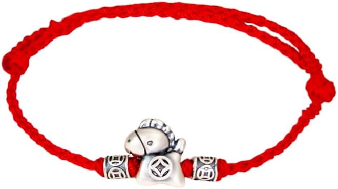 Sterling Silver Red String Bracelet with Hourse Charm, Zodiac Braided Cord Red Bracelet, Adjustable Good Luck Kabbalah String Bracele for Women Men Bracelet, Wealth Prosperity Symbol for Women Men, Handmade Energy Balance Yoga Jewelry for Gifts, Gift-R...