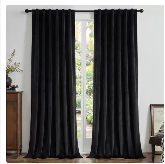 Joydeco Black 100% Blackout Curtains 96 Inch Length 2 Panels Set, Black Out Curtain for Bedroom Living Room, Heavy Luxury Thermal Insulated Velvet Curtains Rod Pocket Back Tab, 52W x 96L