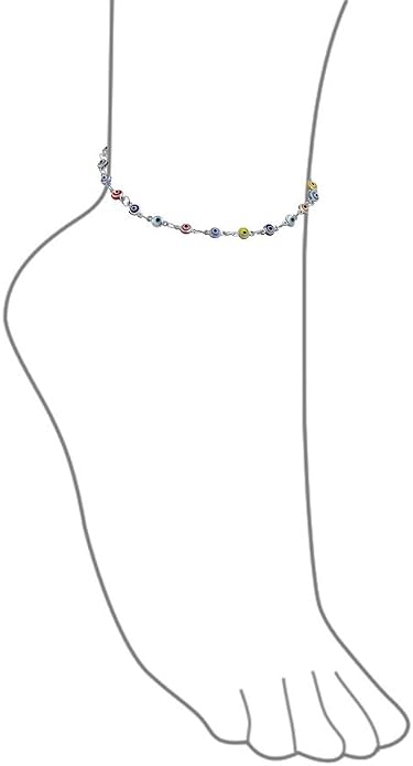 Bling Jewelry Turkish Protection Multi Evil Eye Anklet Charm Ankle Strand Bracelet Rose Gold .925 Sterling Silver