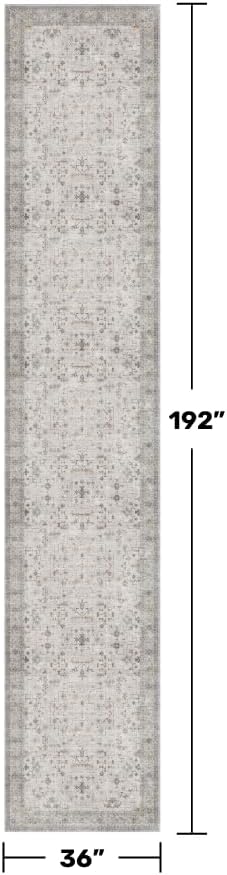 Hazo Haus Boho 3x16 Wide Hallway Runner - Light Gray and Sage, Washable Low Pile Non Slip Stain Resistant 16ft Runner Rug for Long Kitchen, Hallway, Floral Decor