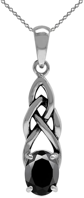 Silvershake 8X6mm Oval Shape Birthstone Gemstone Antique Finishing or Yellow Gold Plated 925 Sterling Silver Celtic Knot Weave Solitaire Pendant or Pendant with 18 Inch Chain Necklace Jewelry for Women