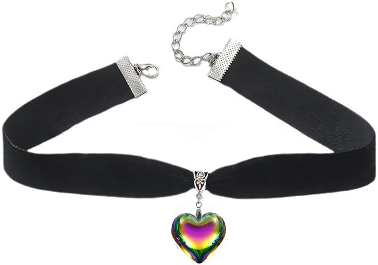Puffy Heart Necklace for Women Crystal Heart Chunky Necklace Pendant Black Velvet Choker Necklace Christmas Jewelry Gift