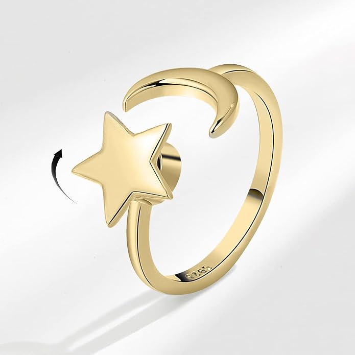 Fidget Ring Anxiety Spinner Ring Open Adjustable Sunflower Star Moon Windmill Butterfly Rings Daisy Stress Relieving Fidget Women Cubic Zirconia Anti Stress Mood Rotate Inspirations Jewelry