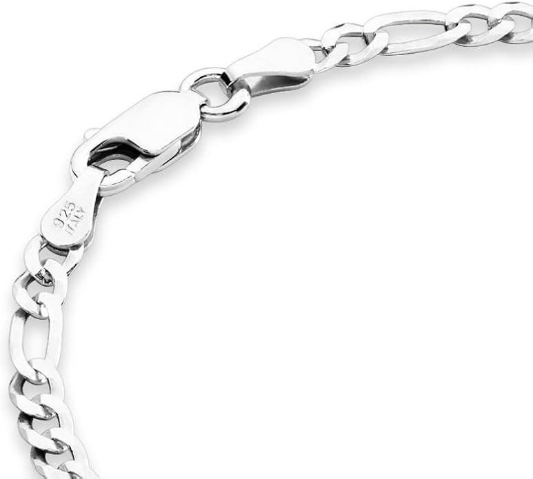 Miabella Italian Solid 925 Sterling Silver, 18Kt Gold Plated 3mm Diamond Cut Figaro Chain Bracelet for Women, Made in Italy
