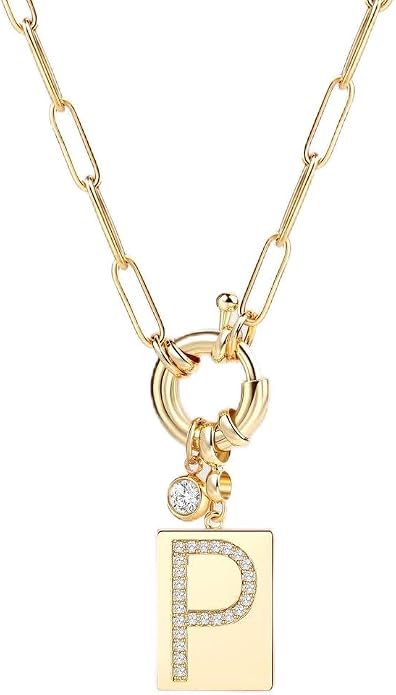Mint & Lily Gold Initial Necklace for Women – 18K Gold Plated 24” Paperclip Chain with Sparkling Letter Pendant