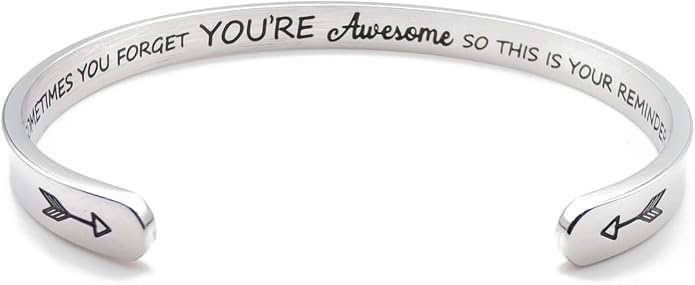 Dczosily Inspirational Bracelets for Women Stainless Steel Cuff Bracelet Engraved Jewelry Motivational Bangles Personalized Gifts for Best Friend/Mom