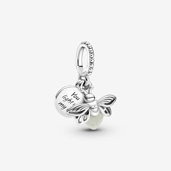 PANDORA Glow-in-the-Dark Firefly Dangle Charm - Luminous Jewelry Gift - Milky Green Glow Glass Design - Jewelry for Her with Gift Box - Compatible Moments & ME Bracelets - Sterling Silver