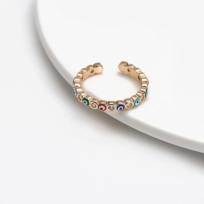 OIDIMS Dainty Cubic Zirconia Colorful Turkish Evil Eye Band Rings for Women Girls Minimalist Stacking Finger Open Fashion Protection Jewelry Wedding Promise Girlfriend Friendship Birthday Gifts