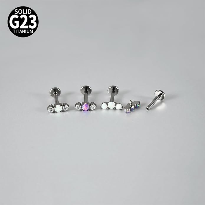 2PCS G23 Titanium Fire Opal CZ Labret Stud Piercing Cartilage Helix Tragus Climber Earrings for Men Women Lip Monroe Body Piercing Jewelry
