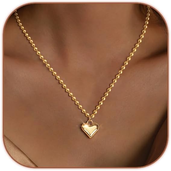 HERIER Cute Heart Necklace Dainty 18k Gold Plated Tiny Heart Pendant Choker Necklaces Small Gold Love Open Heart Chain Necklace for Women Simple Gold Necklace for Women Trendy Jewelry