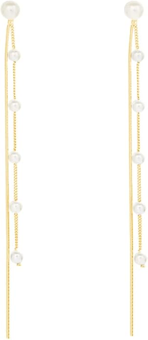 SLUYNZ Solid 925 Sterling Silver Simulated Shell Pearl Dangle Earrings Chain for Women Teens Elegant Long Dangle Earrings Tassel Wedding Bridal Earrings Prom Party Engagement Jewelry