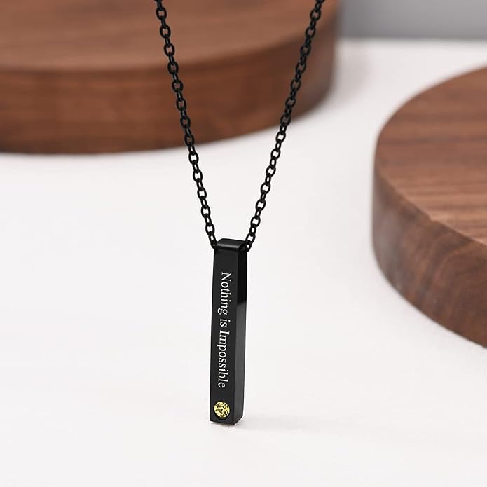 Custom4U Personalized Birthstone Bar Necklaces for Women, Custom Handmade Silver/Black/Gold Vertical Bar Pendants with 1-3 Names Engraved,Unique Memorial Necklace for Her
