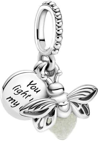 PANDORA Glow-in-the-Dark Firefly Dangle Charm - Luminous Jewelry Gift - Milky Green Glow Glass Design - Jewelry for Her with Gift Box - Compatible Moments & ME Bracelets - Sterling Silver