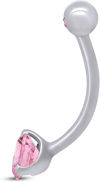 AFFY Internally Threaded Belly Button Navel Ring for Women, Three-Prong Round Simulated Birthstone in 14K Gold Over 925 Sterling Silver, Body Piercing Jewelry Gift