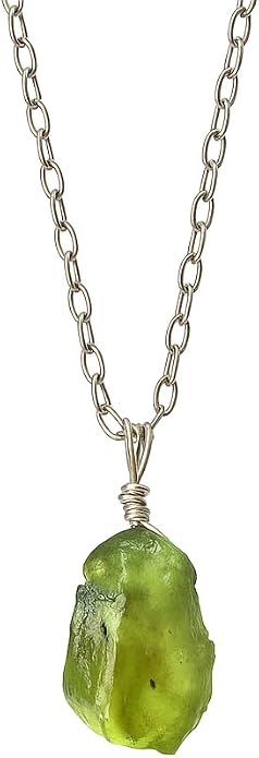 Raw Birthstone Crystal Necklace for Women, Hypoallergenic 925 Sterling Silver Pendant, Adjustable 16+2" Silver Chain, Light Natural Gemstone Jewelry for Everyday Wear & Gift for her & him