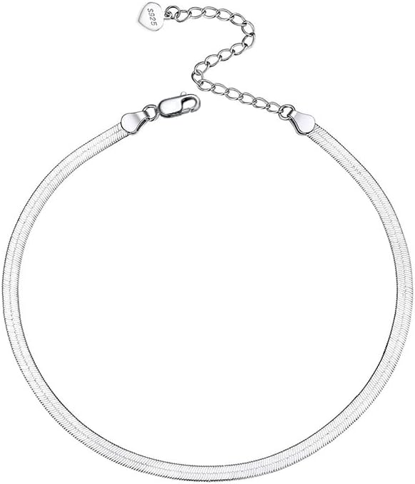 925 Sterling Silver Chain Anklets Bracelet For Women Adjustable Anklet Bracelet With Rhodium Plating For Long-Lasting Shine Silver Anklets For Women Jewelry Gift for Women