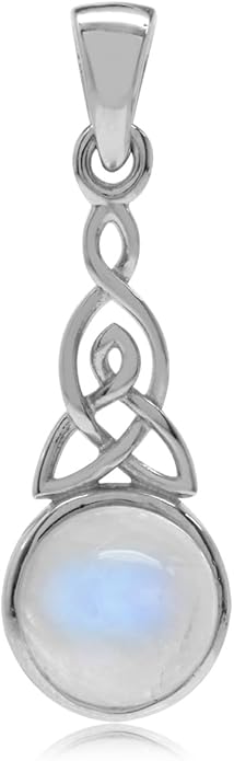 Silvershake 8MM Round Shape Gemstone White Gold Plated or Yellow Gold Plated 925 Sterling Silver Triquetra Celtic Knot Pendant or Pendant with 18 Inches Chain Necklace Jewelry for Women