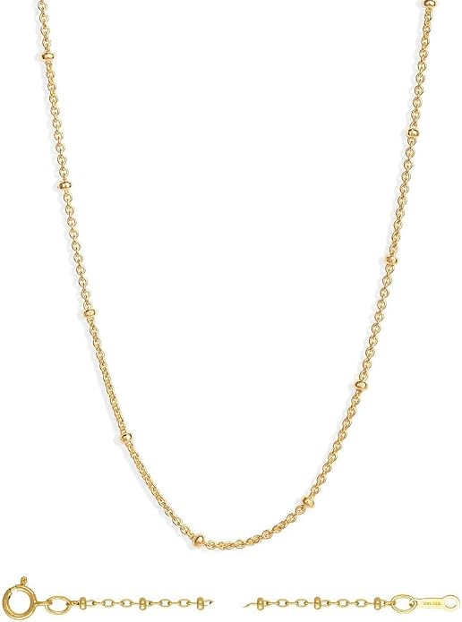Adabele Solid 925 Sterling Silver Gold Filled White Gold Satellite Bead Station Chain Necklace Cute Dainty Thin Tarnish Resistant Hypoallgeneric Women Neck Jewelry