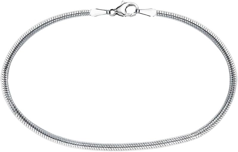 Savlano 925 Sterling Silver 2MM Diamond Cut Flexible Oval Snake Chain Anklet for Women Comes in 9"-10" inches with Gift Box - Made in Italy