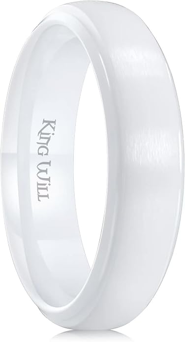King Will Ceramic Wedding Band for Men Women-6-8mm Width Black & White with Multi Style Design Promise Rings Comfort Fit Size 7-14
